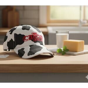 Cabot Vermont Hat Cap Baseball Strap Back Embroidered Cow Print Cheese Black